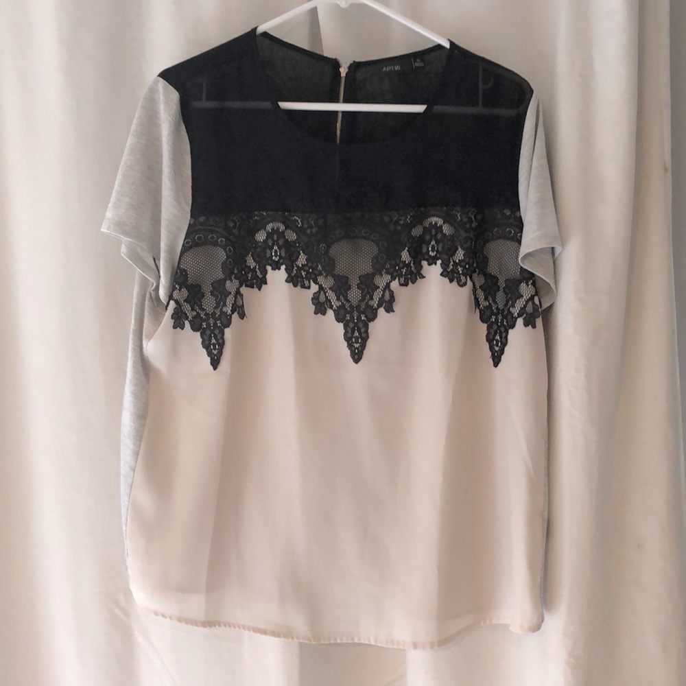 Black and white, gray blouse